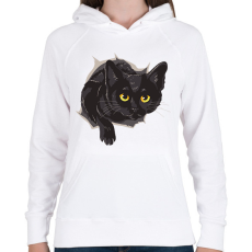 PRINTFASHION Fekete macska - Női kapucnis pulóver - Fehér