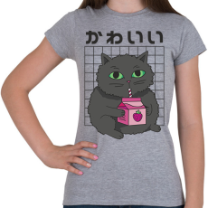 PRINTFASHION Fekete macska - Női póló - Sport szürke