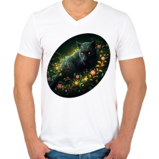 PRINTFASHION Fekete párduc - Férfi V-nyakú póló - Fehér