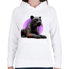 PRINTFASHION Fekete párduc - Női kapucnis pulóver - Fehér