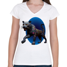 PRINTFASHION Fekete párduc - Női V-nyakú póló - Fehér