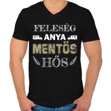 PRINTFASHION Feleség, anya, mentős, hős - Férfi V-nyakú póló - Fekete
