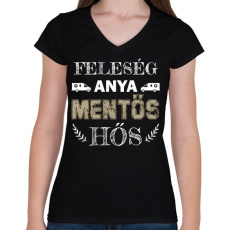 PRINTFASHION Feleség, anya, mentős, hős - Női V-nyakú póló - Fekete