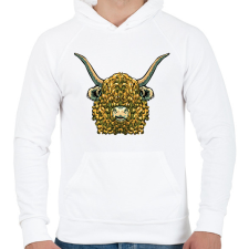 PRINTFASHION Felföldi marha - Férfi kapucnis pulóver - Fehér férfi pulóver, kardigán