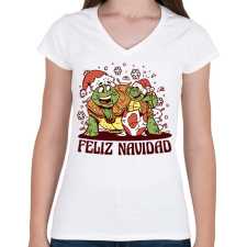 PRINTFASHION Feliz Navidad - Női V-nyakú póló - Fehér női póló