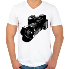 PRINTFASHION Fényképezőgép  - Férfi V-nyakú póló - Fehér férfi pulóver, kardigán