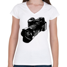 PRINTFASHION Fényképezőgép  - Női V-nyakú póló - Fehér