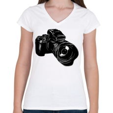 PRINTFASHION Fényképezőgép  - Női V-nyakú póló - Fehér