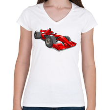 PRINTFASHION Ferrari F1 - Női V-nyakú póló - Fehér női póló