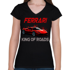 PRINTFASHION FERRARI KING OF ROADS - Női V-nyakú póló - Fekete