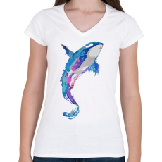 PRINTFASHION Festett bálna - Női V-nyakú póló - Fehér