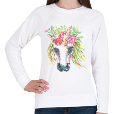 PRINTFASHION Festett egyszarvú virágokkal - Női pulóver - Fehér