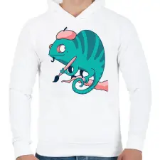 PRINTFASHION Festő kaméleon - Férfi kapucnis pulóver - Fehér férfi pulóver, kardigán