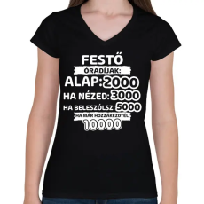 PRINTFASHION Festő óradíjak - Női V-nyakú póló - Fekete