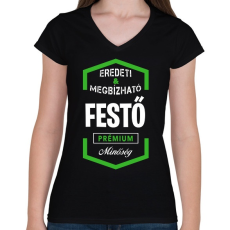 PRINTFASHION Festő prémium minőség - Női V-nyakú póló - Fekete