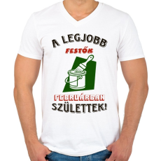 PRINTFASHION Festő szülinapja február színes - Férfi V-nyakú póló - Fehér