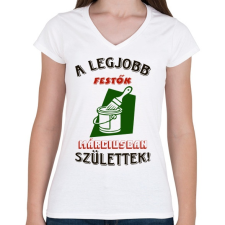 PRINTFASHION Festő szülinapja március színes - Női V-nyakú póló - Fehér női póló