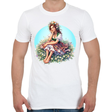 PRINTFASHION Fiatal lány népies ruhában a tavaszi réten - Férfi póló - Fehér férfi póló