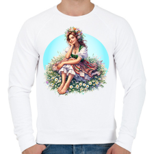 PRINTFASHION Fiatal lány népies ruhában a tavaszi réten - Férfi pulóver - Fehér férfi pulóver, kardigán