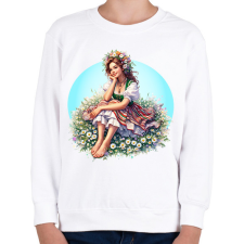 PRINTFASHION Fiatal lány népies ruhában a tavaszi réten - Gyerek pulóver - Fehér gyerek pulóver, kardigán
