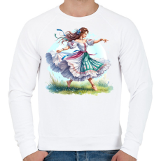 PRINTFASHION Fiatal lány táncol a tavaszi mezőn - Férfi pulóver - Fehér