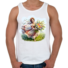 PRINTFASHION Fiatal lány virágokkal népviseletben  - Férfi atléta - Fehér atléta, trikó