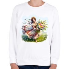 PRINTFASHION Fiatal lány virágokkal népviseletben - Gyerek pulóver - Fehér gyerek pulóver, kardigán