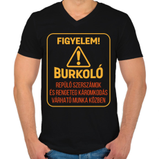 PRINTFASHION Figyelem! - Burkoló - Férfi V-nyakú póló - Fekete