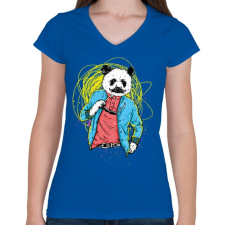 PRINTFASHION Filmsztár panda - Női V-nyakú póló - Királykék női póló