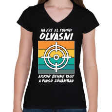 PRINTFASHION Fingó zóna - Női V-nyakú póló - Fekete