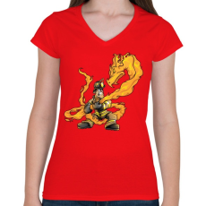 PRINTFASHION Firedragon - Női V-nyakú póló - Piros