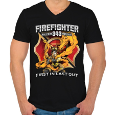 PRINTFASHION Firefighter Firedragon - Férfi V-nyakú póló - Fekete férfi póló