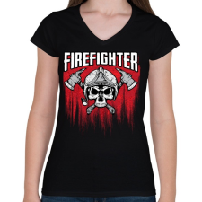 PRINTFASHION Firefighter - Női V-nyakú póló - Fekete női póló