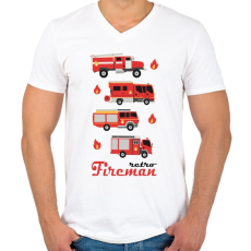 PRINTFASHION Fireman retro - Férfi V-nyakú póló - Fehér