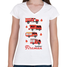 PRINTFASHION Fireman retro - Női V-nyakú póló - Fehér