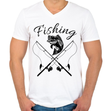 PRINTFASHION Fishing  - Férfi V-nyakú póló - Fehér