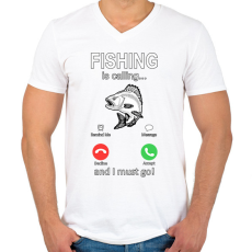 PRINTFASHION FISHING - Férfi V-nyakú póló - Fehér