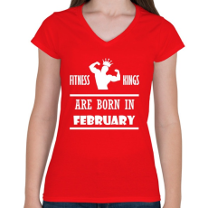 PRINTFASHION Fitnessz királyok februárban születtek - Női V-nyakú póló - Piros