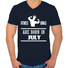 PRINTFASHION Fitnessz királyok júliusban születtek - Férfi V-nyakú póló - Sötétkék férfi póló