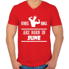PRINTFASHION Fitnessz királyok júniusban születtek - Férfi V-nyakú póló - Piros