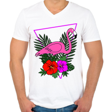 PRINTFASHION Flamingo  - Férfi V-nyakú póló - Fehér férfi póló