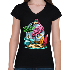 PRINTFASHION flamingo - Női V-nyakú póló - Fekete