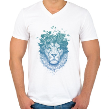 PRINTFASHION Floral lion - Férfi V-nyakú póló - Fehér férfi póló