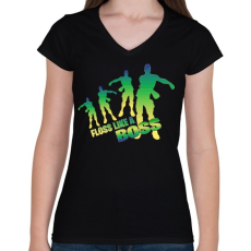 PRINTFASHION Floss like a Boss - Női V-nyakú póló - Fekete