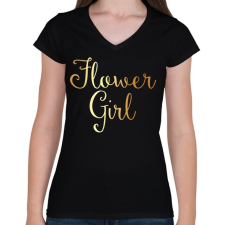 PRINTFASHION Flower girl - Női V-nyakú póló - Fekete női póló