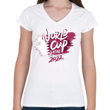 PRINTFASHION Foci VB Qatar 2022 - Női V-nyakú póló - Fehér női póló