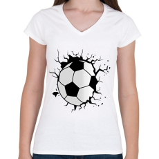 PRINTFASHION focilabda - Női V-nyakú póló - Fehér