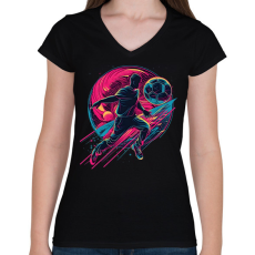 PRINTFASHION Focis póló - Női V-nyakú póló - Fekete