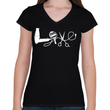 PRINTFASHION Fodrász Love - Női V-nyakú póló - Fekete női póló