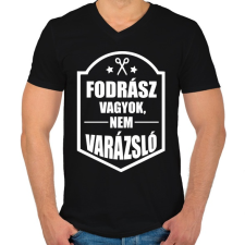 PRINTFASHION FODRÁSZ, NEM VARÁZSLÓ - Férfi V-nyakú póló - Fekete férfi póló